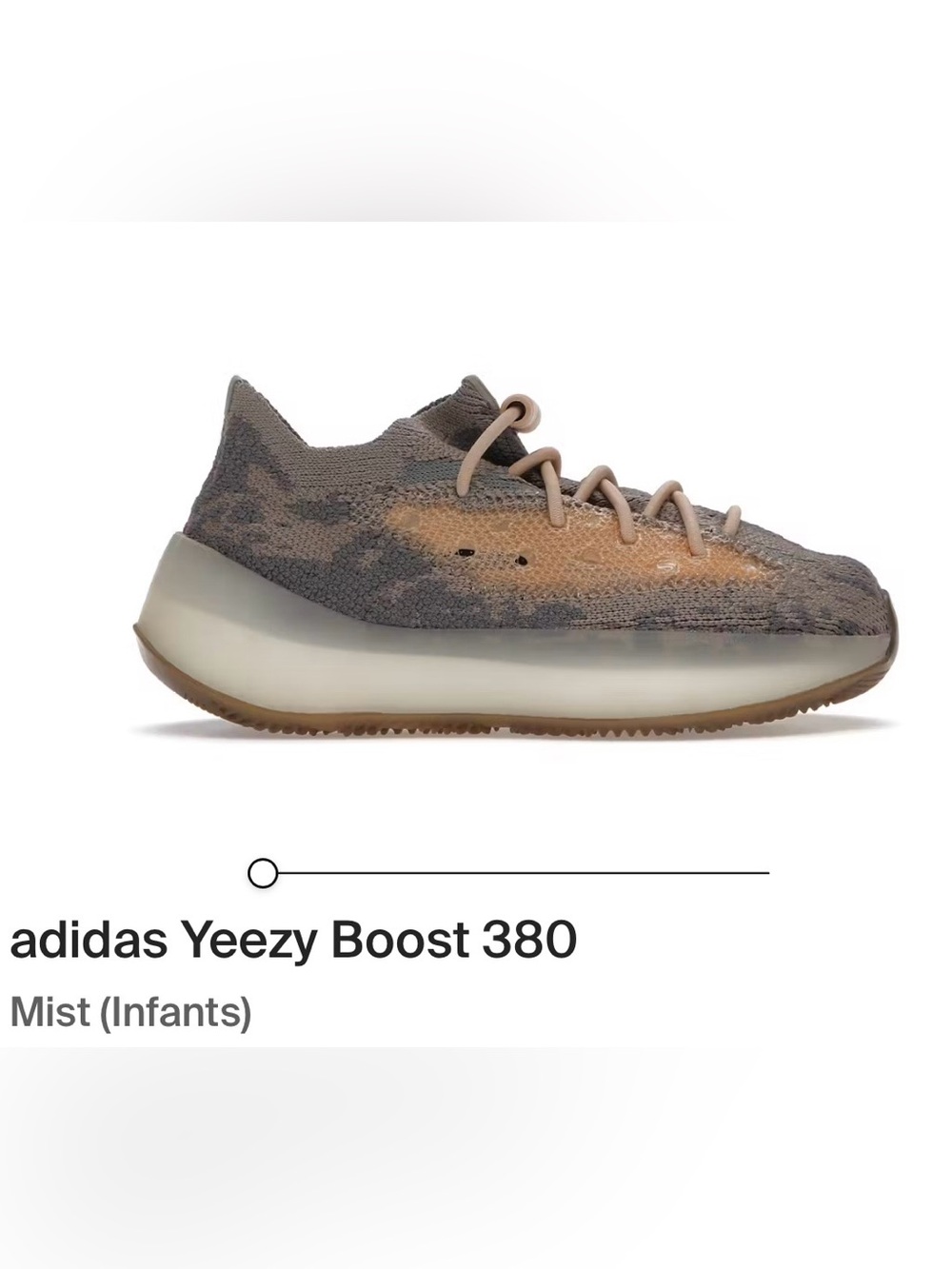 Adidas Yeezy Boost 380 Mist Gray Size 9c infant